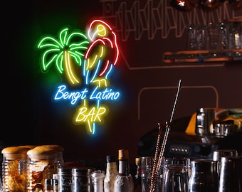 Custom Bar Neon Sign Bar Name Neon Sign Custom Parrot Palm Neon Sign Palmtree Tiki Bar Led Light Bar Decor Wall Decor Gift for Him Neon Art