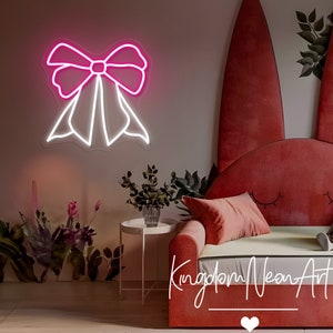 Pink Bow Neon Sign Custom Neon Sign Pink Led Light Girl's Room Decor Bedroom Wall Decor Birthday Gift For Girl Bow Neon Art Party Decor