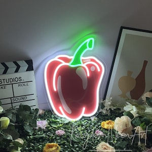 Bell Pepper Neon Sign Custom Neon Sign Pepper Led Neon Light UV Print Light Hot Food Shop Decor Kitchen Restaurant Wall Decor Fruits Decor