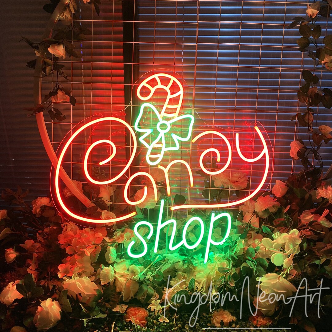 Candy Shop Neon Sign Christmas Candy Cane Shop Signage Christmas Deocr