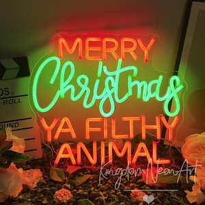 メリークリスマス、ヤ・フィルシー・アニマルネオンサイン、カスタムクリスマスネオンライトアップサイン、ホームクリスマスパーティーデコレーション、クリスマス用のパーソナライズギフト