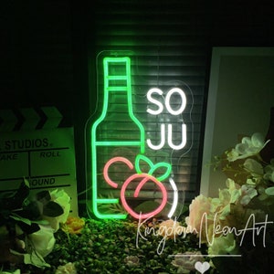 Soju Neon Sign Custom Neon Sign Peach Soju Led Light Up Korean Bar Restuarant Decor Wall Decor Opening Sign Gift for Soju Lover Neon Art