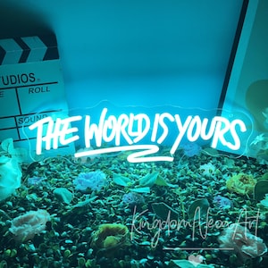 Letrero de neón El mundo es tuyo Letrero de neón personalizado Luz LED para dormitorio Salón Bar Oficina Habitación Decoración de pared Decoración de boda Fiesta Regalo personalizado