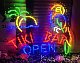 Tiki Bar Open Neon Sign, Custom Bar Name LED Light Club Tavern Decor