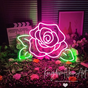 Insegna al neon rosa, insegna al neon floreale, insegna al neon a luce led personalizzata per camera da letto, decorazione da parete di casa, decorazioni per negozi di fiori, regalo personalizzato per lei