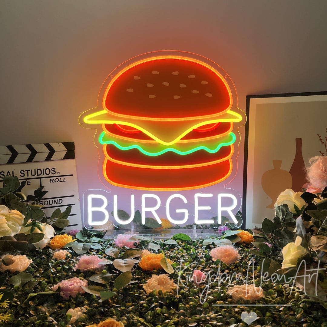 Burger Neon Sign, Fast Food Restaurant Decor - Etsy
