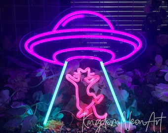 Cat UFO Neon Sign, Custom Pet LED Light, Kid's Room Decor