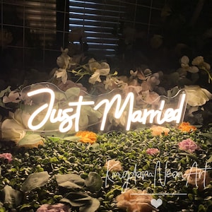 Just Married Neon Sign Wedding Neon Sign Custom Neon Sign Led Light Home Wall Decor Wedding Engagement Party Decor Personalized Gift image 2