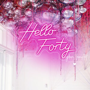 Hello Forty Neon Sign,LED Neon Signs for Forty Birthday,40th Birthday Party Decor, Hallo Forty Party Favors,Personalized Gift for Girl