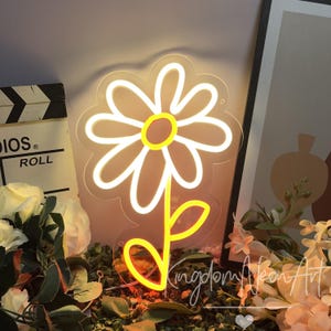 Daisy Flower Neon Sign Custom Flower Neon Sign Flower Shop Led Light Floral Wall Art Sign Home Wall Decor Flower Shop Decor Signage Sign
