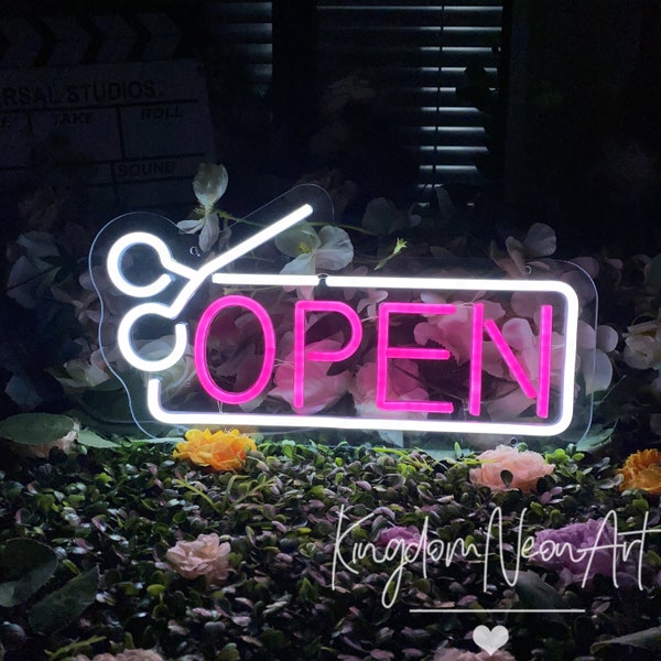 Hair Salon Open Neon Sign Open with Scissors Neon Sign Custom Neon Sign Led Neon Light Barber Shop Open Neon Sign Salon Barber Shop Decor