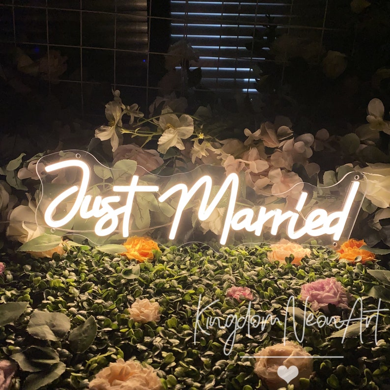 Just Married Neon Sign Wedding Neon Sign Custom Neon Sign Led Light Home Wall Decor Wedding Engagement Party Decor Personalized Gift Warm white