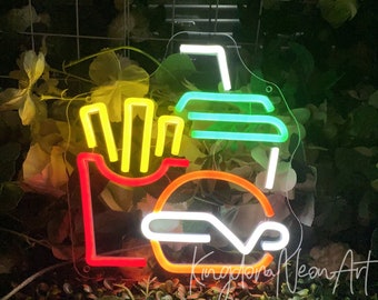 バーガー フライドポテト ドリンク ネオンサイン カスタム フード ネオンサイン バーガーセット LED ショップ デコレーション ネオンサイン ホーム ウォール デコレーション ファーストフード ウェルカム サイン ネオンアート