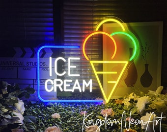 アイスクリームネオンサインカスタムサマーネオンサインアイスクリームLEDライトアイスクリームバーカフェ装飾壁装飾ビジネスロゴオープニングサインネオンアート