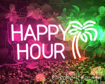 Happy Hour Bar Neon Sign Custom Bar Neon Sign Led Neon Light Club Bar Home Wall Decor Party Backdrop Personalized Gift Neon Art Bar Signs