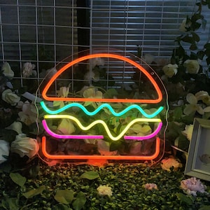 Burger Neon Sign Custom Food Neon Sign Burger Restaurant LED Neon Light Home Wall Decor Fast Food Sandwiches Coffee Shop Bar Decor Neon Art