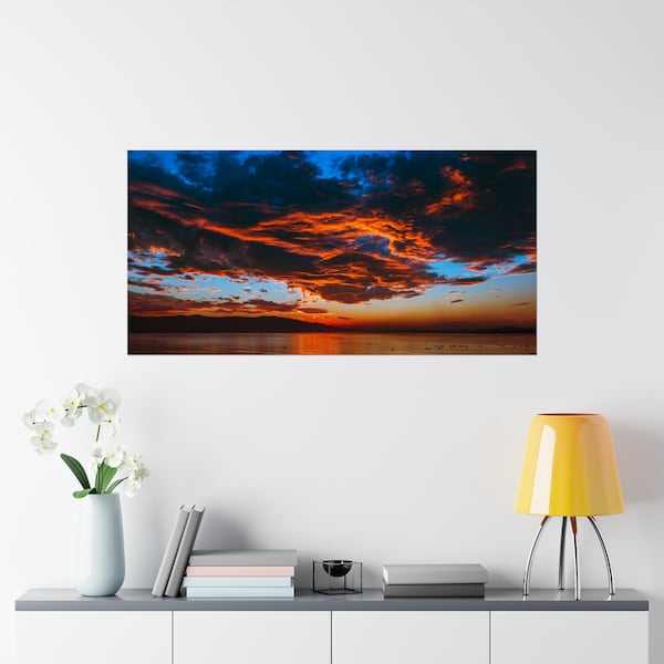 Panoramic Ocean sunset art Sea seascape print Sunset Sunrise Sand beach Landscape print living Matte Horizontal Posters