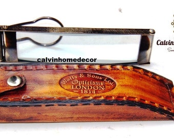 CHD Brass Nautical Magnfying glass with leather case- Antique Style lance  knife style lance with case- perfect Gift foe lover