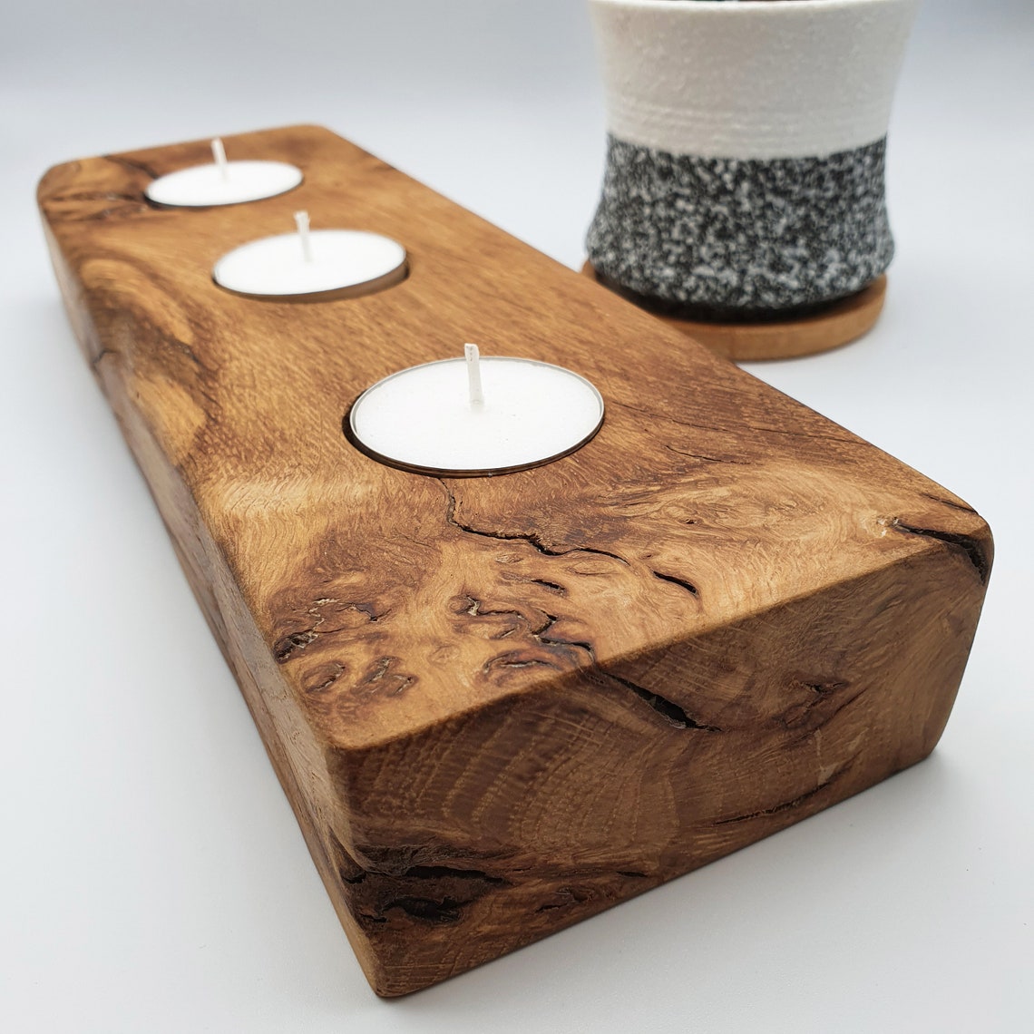 Log Candle Holder Tealight Candle Holder Reclaimed Wood Handcrafted Oak
