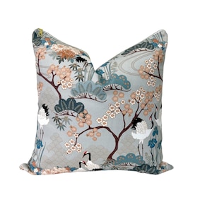 Cover Only | Gueth Japanese Garden Grey | Designed by Judith Gueth | Grandmillennial Accent Pillow | Chinoiserie