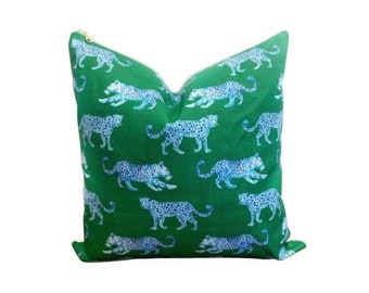 Cover Only | Green and Blue Leopards by Danika Herrick | Chinoiserie Pillow
