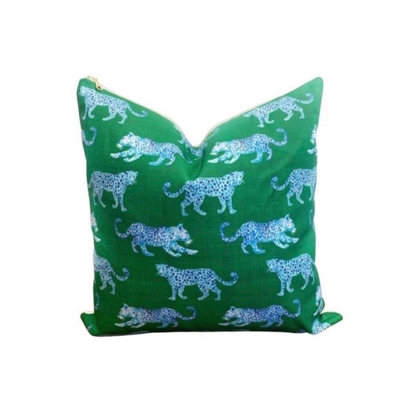 Cover Only | Green and Blue Leopards by Danika Herrick | Chinoiserie Pillow