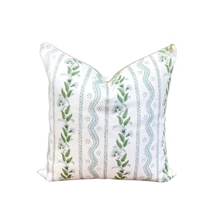 INCLUDES INSERTS 15x15 | Emma Stripe Soft Blue and Green | Designed by Danika Herrick | Grandmillennial Accent Pillow| 15x15