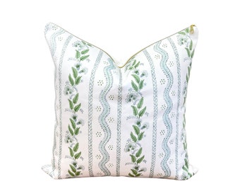 Cover Only | Emma Stripe Soft Blue and Green | Designed by Danika Herrick | Grandmillennial Accent Pillow