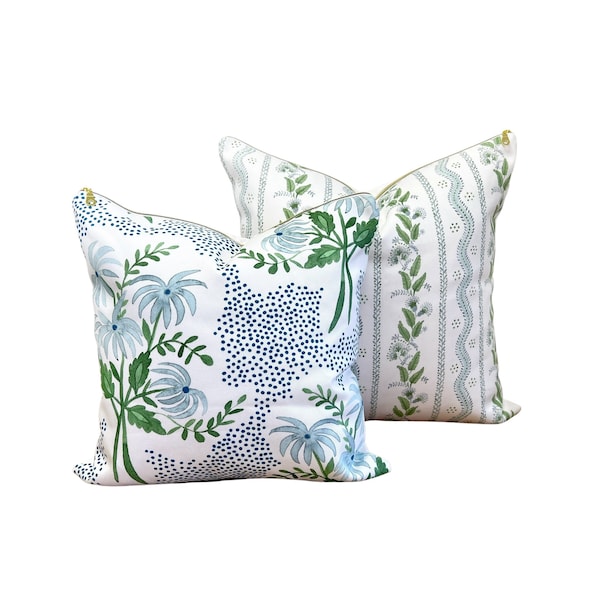 INCLUDES INSERTS! Spring Pillow Set : Pearl's Bouquet + Emma Stipe blue and green throw pillows by Danika Herrick