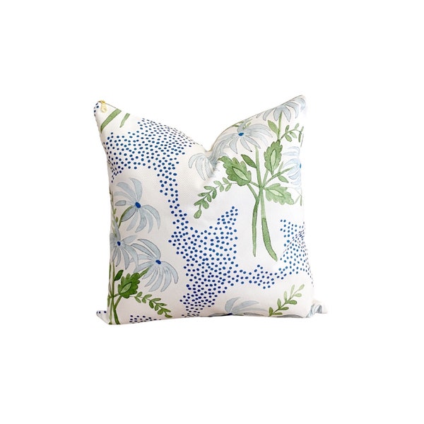 Cover Only | Pearl’s Bouquet Blue and Green | Designed by Danika Herrick | Grandmillennial Accent Pillow
