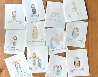 Custom Catholic Saint Watercolor Cards l Hand painted l Available in Any Saint l Blank Inside l happilyhelen