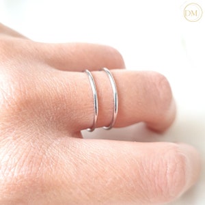 Sterling Silver Double Band Ring, Simple Minimalist Ring, Real Solid Silver Geometric Ring, Minimal Hollow Ring, Fine Delicate Shiny Ring Y3