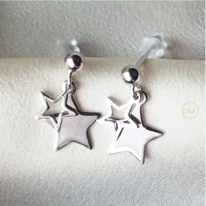 925 Sterling Silver Dangle Stars Earrings, Minimalist Short Celestial Earrings, Minimal Delicate Earrings, Real Silver Fine Earrings, 167