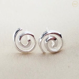 Real Sterling Silver Stud Earrings, Tiny Spiral Earrings, Small Minimalist Geometric Studs, Delicate Simple Earrings, Minimal Fine Studs 29