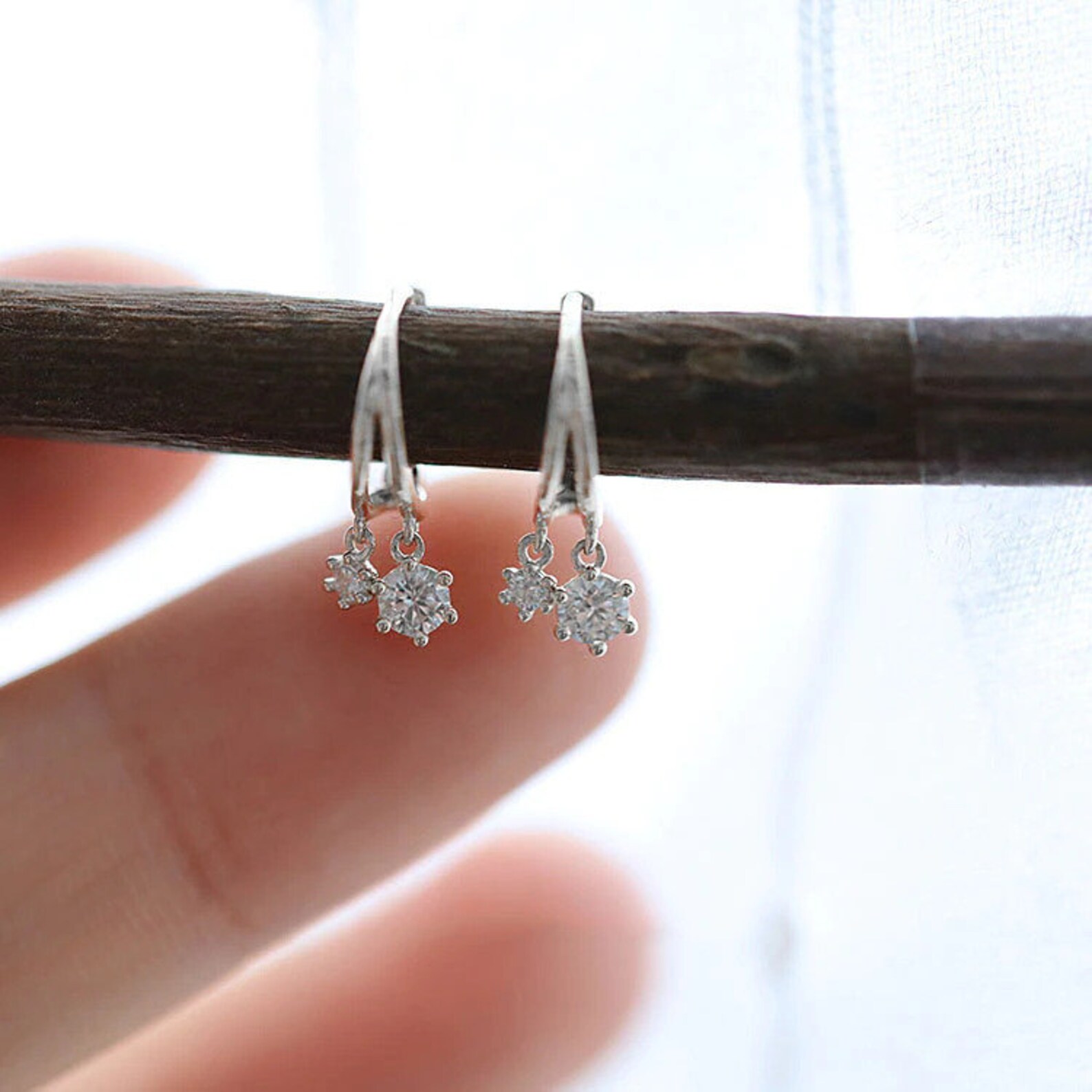 Sterling Silver CZ Huggie Earrings Tiny Dangle Hoop Earrings Etsy UK