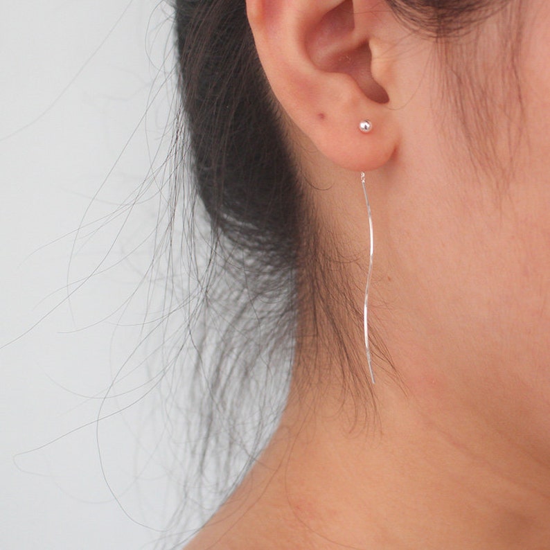 Sterling Silver Thin Dangle Earrings Front Back Drop Etsy