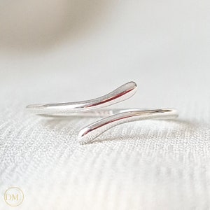 Sterling Silver Bypass Ring, Minimalist Thin Wrap Ring, Simple Adjustable Band Ring, Geometric Open Ring, Real Silver Delicate Fine Ring 2