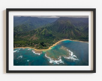 Tunnels Beach, Photo Print, Hawaii, Kauai, Aerial Shot, Ocean Photography, Landscape Poster, Nature Picture, Home Decor, Wall Art