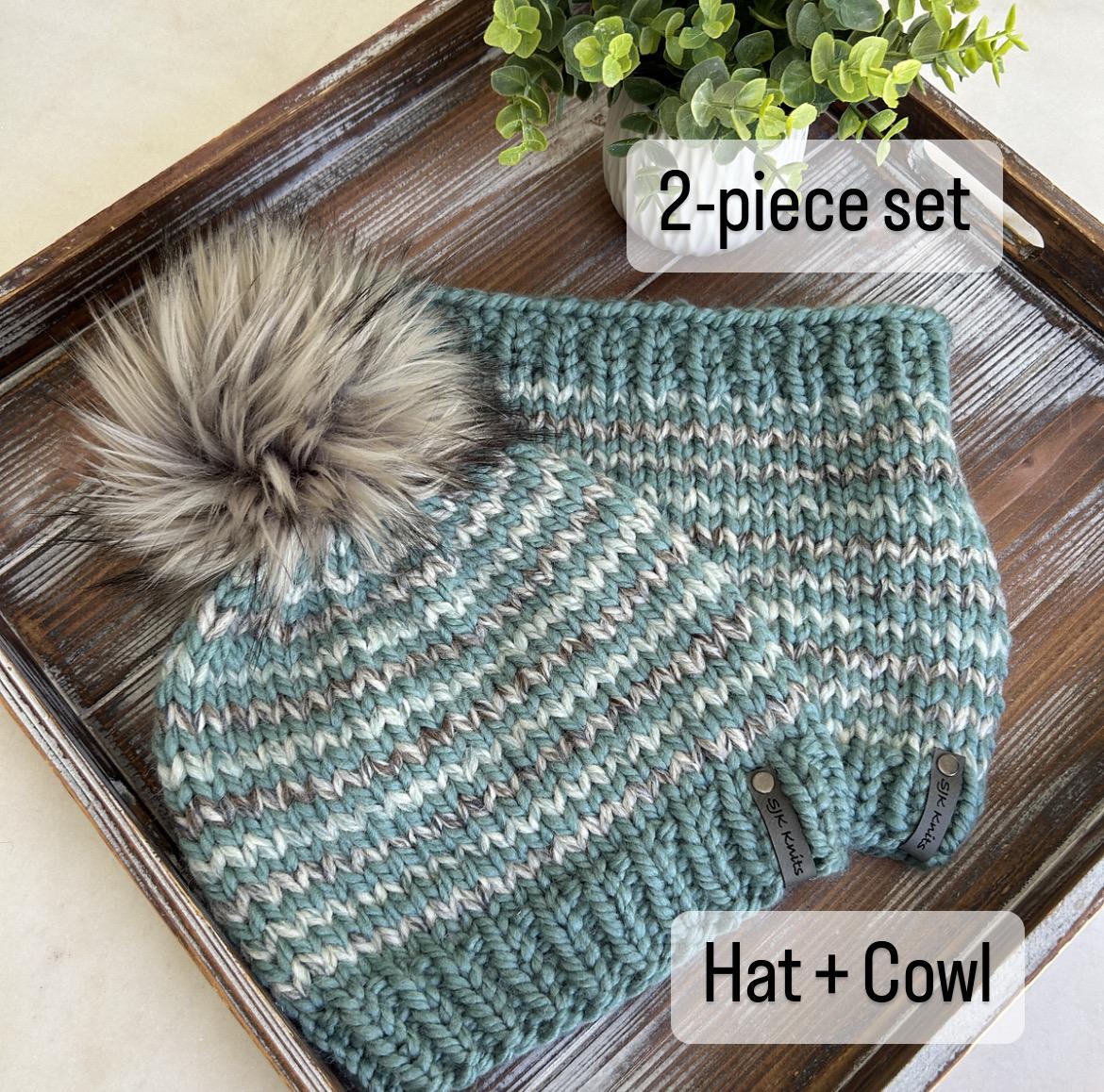 Hand Knit Fair Isle Hat & Cowl Set, Wool Blend, Sugar Twist  display picture 3