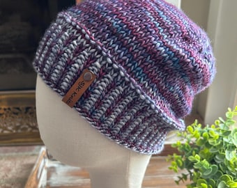Hand Knit Ribbed Merino Wool Beanie, Lightweight Winter Hat