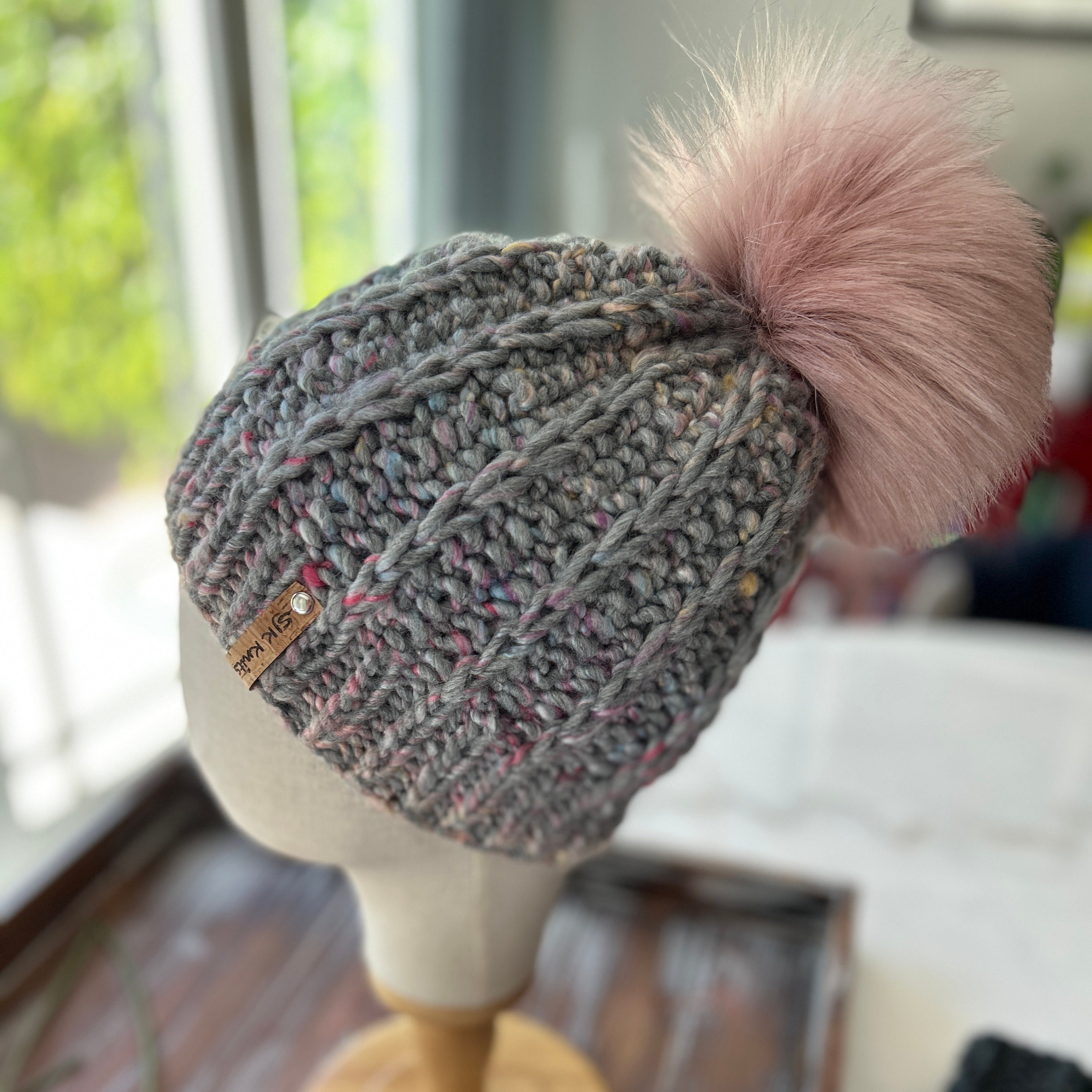 6 Pack Winter Knitted Beanies with Faux Fur Pom - Soft Acrylic Stretch Fit for 6 main image 2
