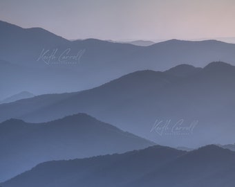 Smoky Mountain Layers, Smokey Peaks Photograph, Clingmans Dome Photography, Gradient Fog, Landscape Print Art