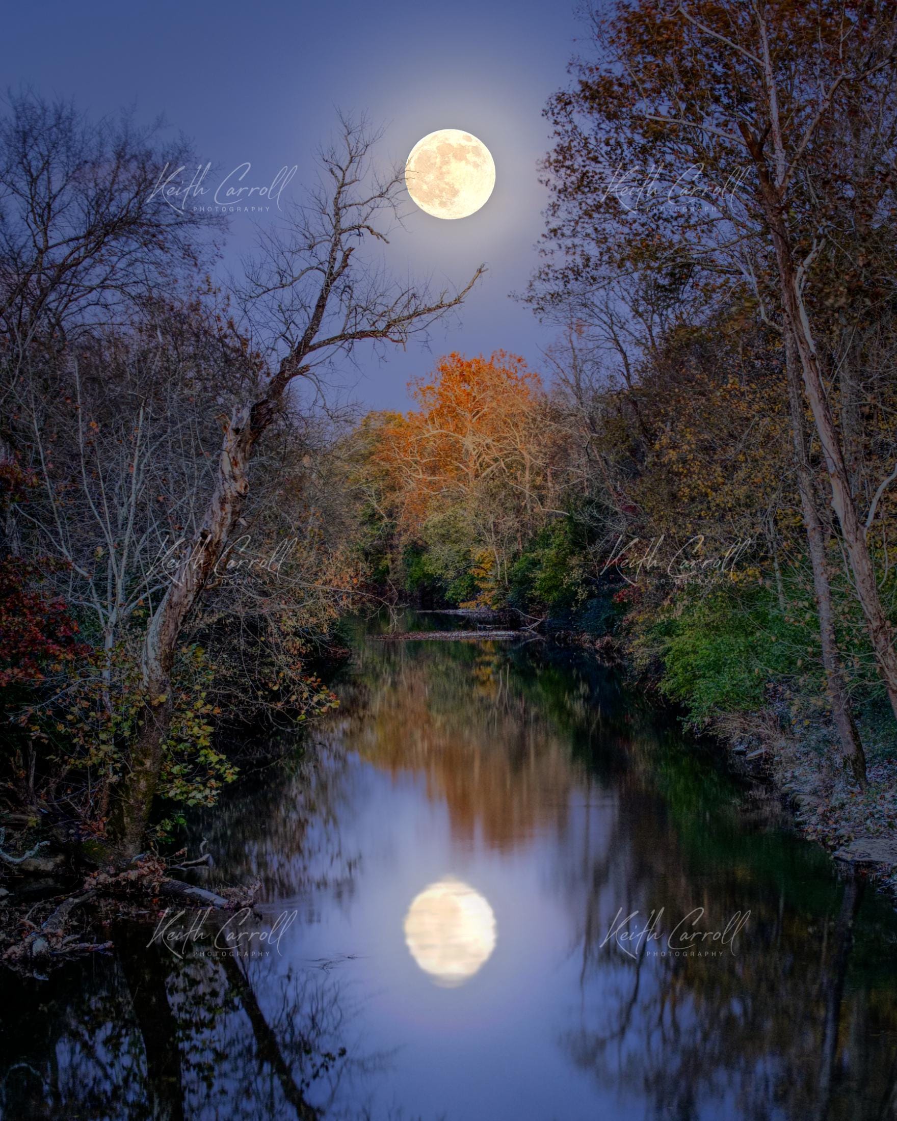 Hunter's Moon Creek Reflection Photograph, Fall/autumn Landscape