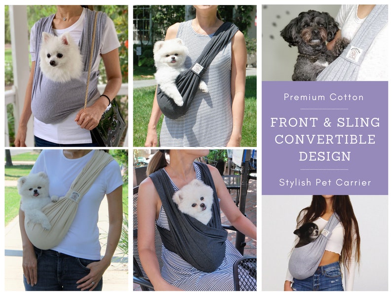 Dog Sling Carrier for Small Dogs, Pet Sling, Cat Carrier, Front and Sling Convertible Design, Premium Cotton, Stylish Dog Carrier, Dog Gift image 10