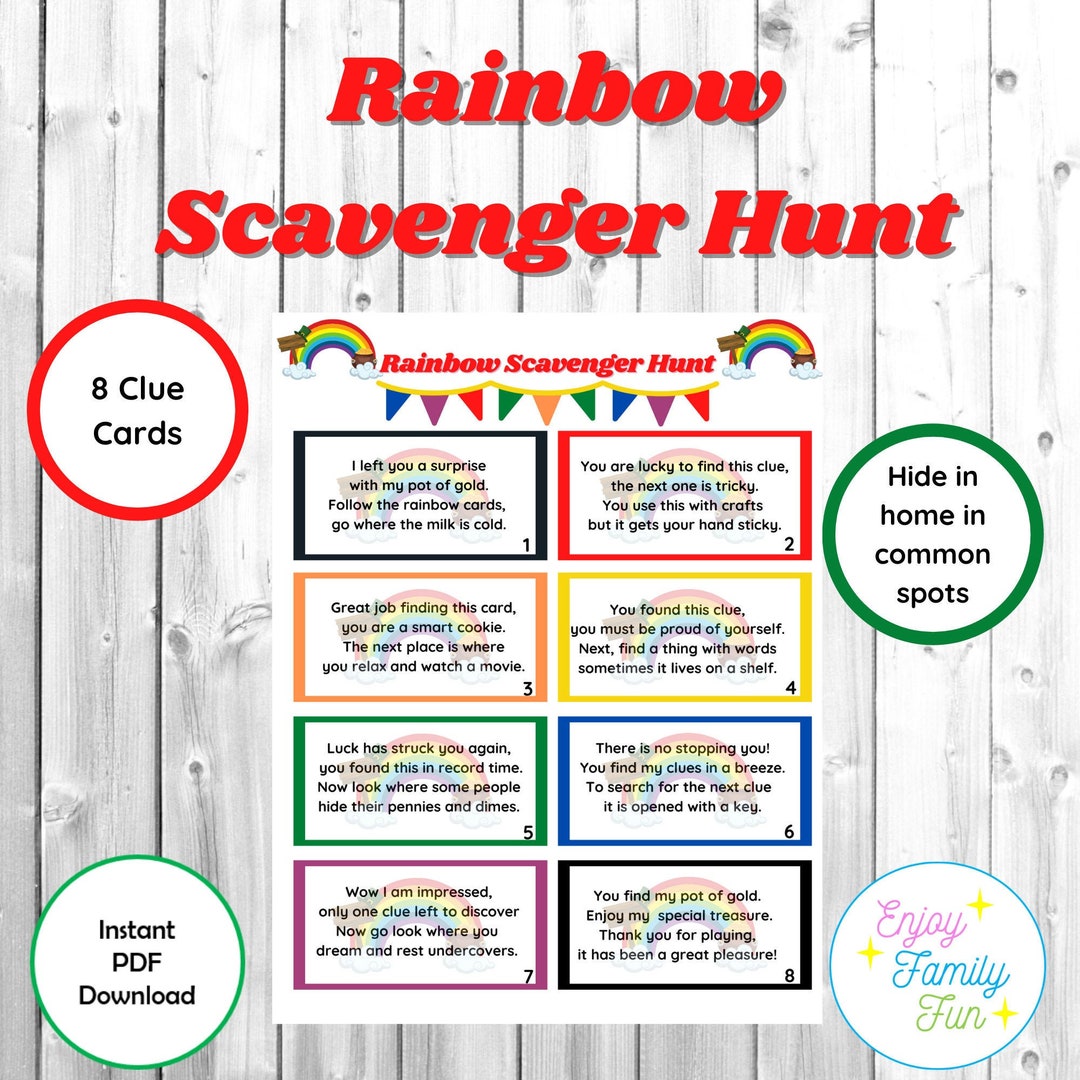 Rainbow Scavenger Hunt-st. Patrick's Hide in Clues in