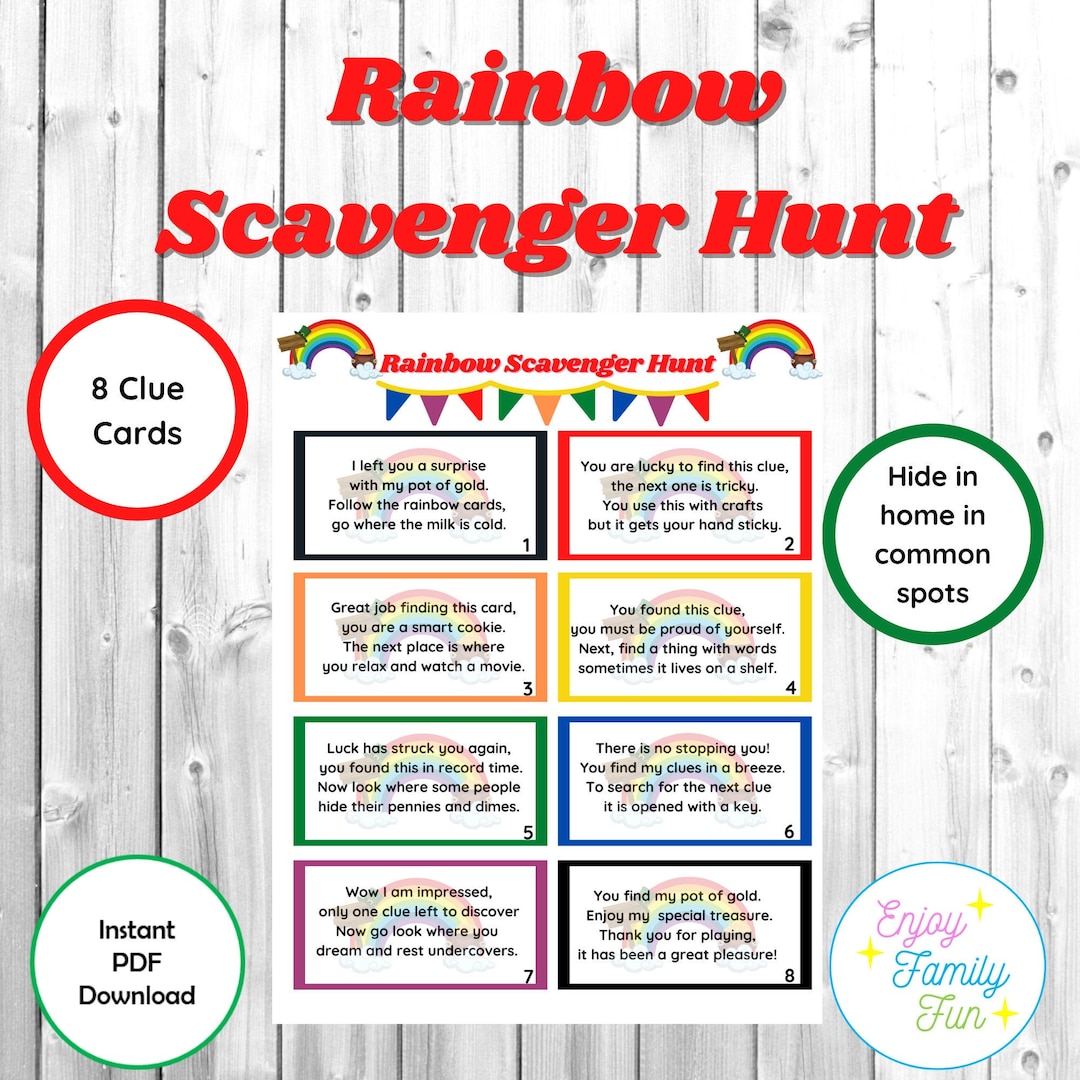 Rainbow Scavenger Hunt-st. Patrick's Hide in Clues in