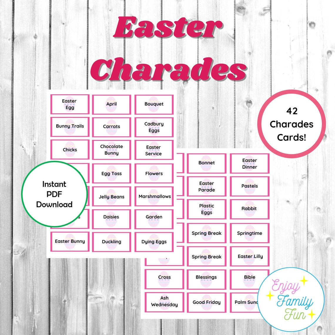 Easter Game Charades Instant Download. 42 Printable Game Cards. Kid and