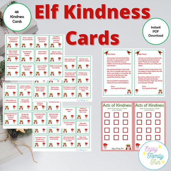Elf Kindness Cards Instant Printable Download 48 Kindness Etsy