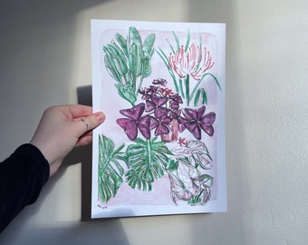 Watercolour Botanical Illustration / A4 Print / Plants / Greenhouse Plants / Barbican Greenhouse / Wall Art
