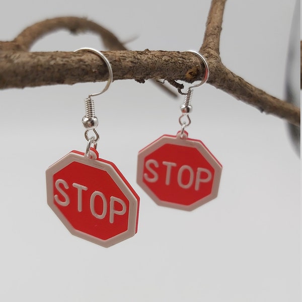 Hanging earrings - stop sign